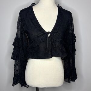 Nasty Gal - Black Lae Ruffle Tie Front Fluted